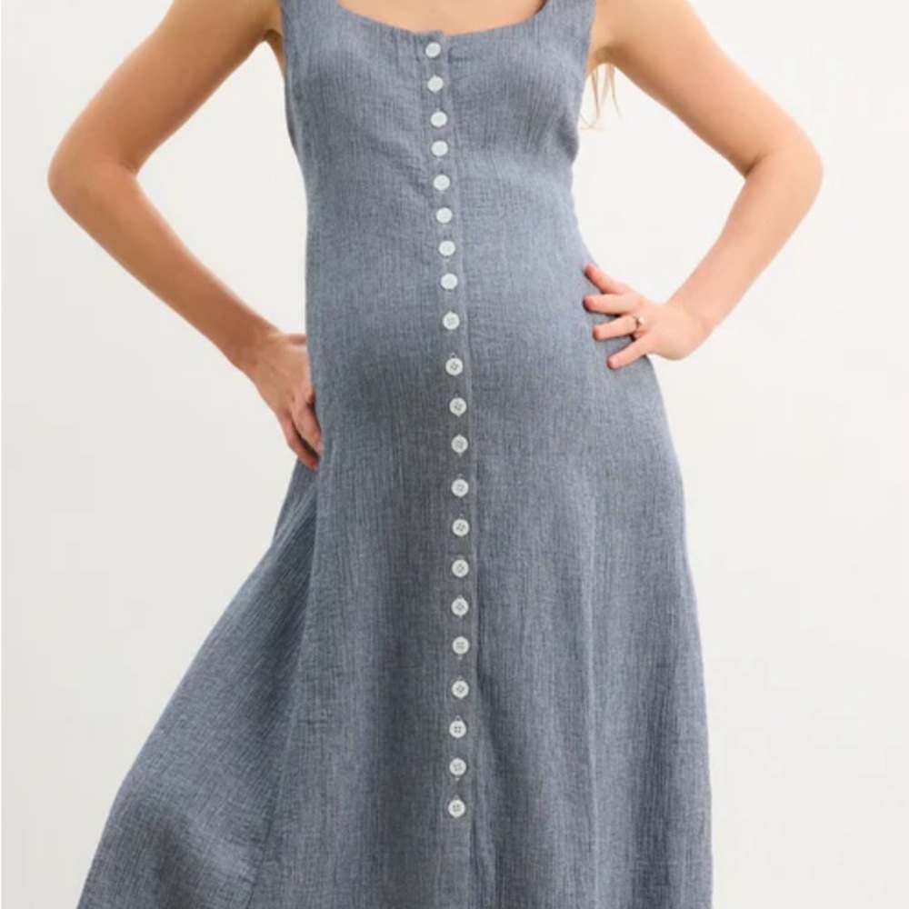 Hatch Blue Button-Front Midi Dress